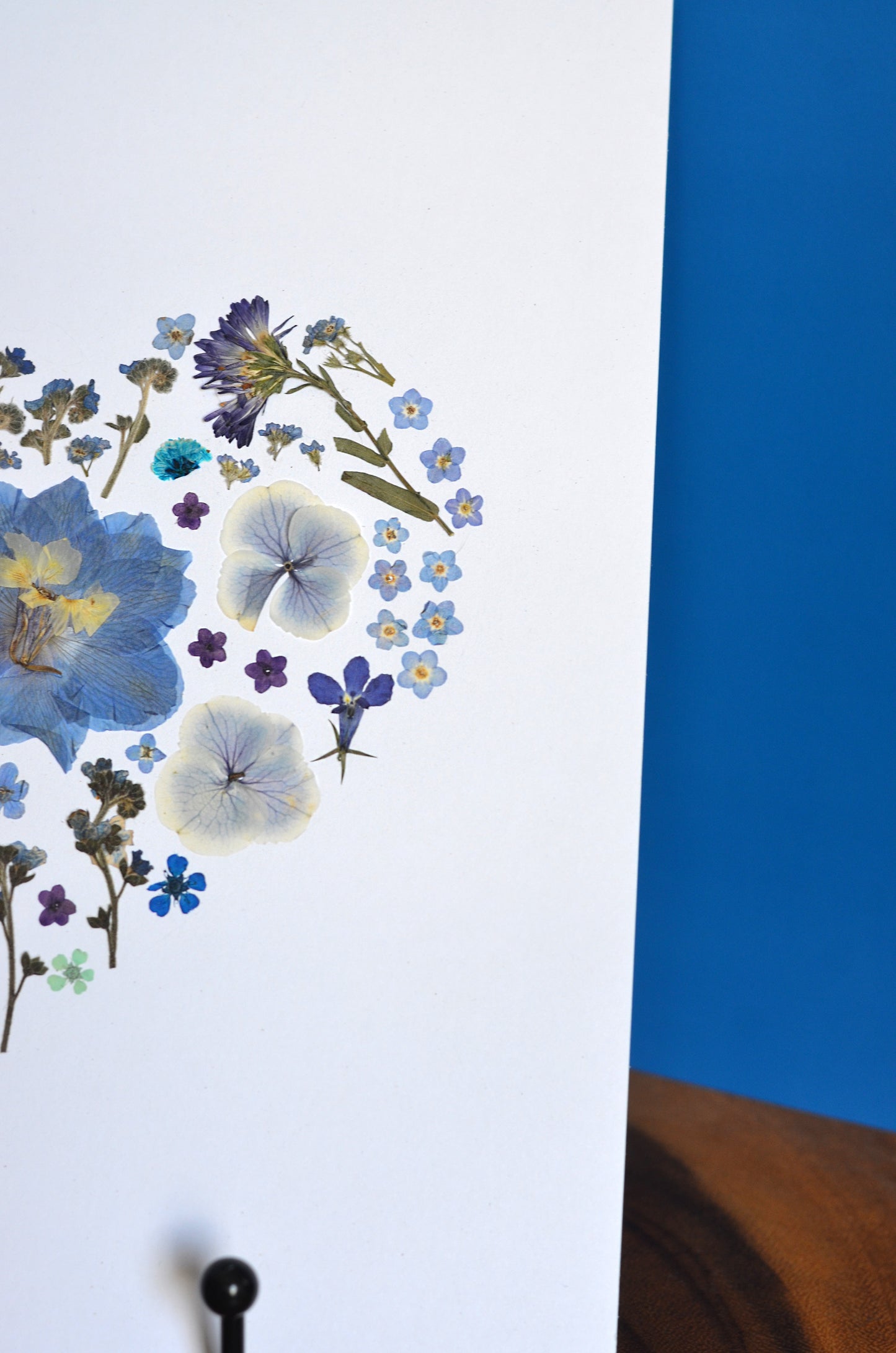 Blue and Purple Heart Pressed Flower 8x10