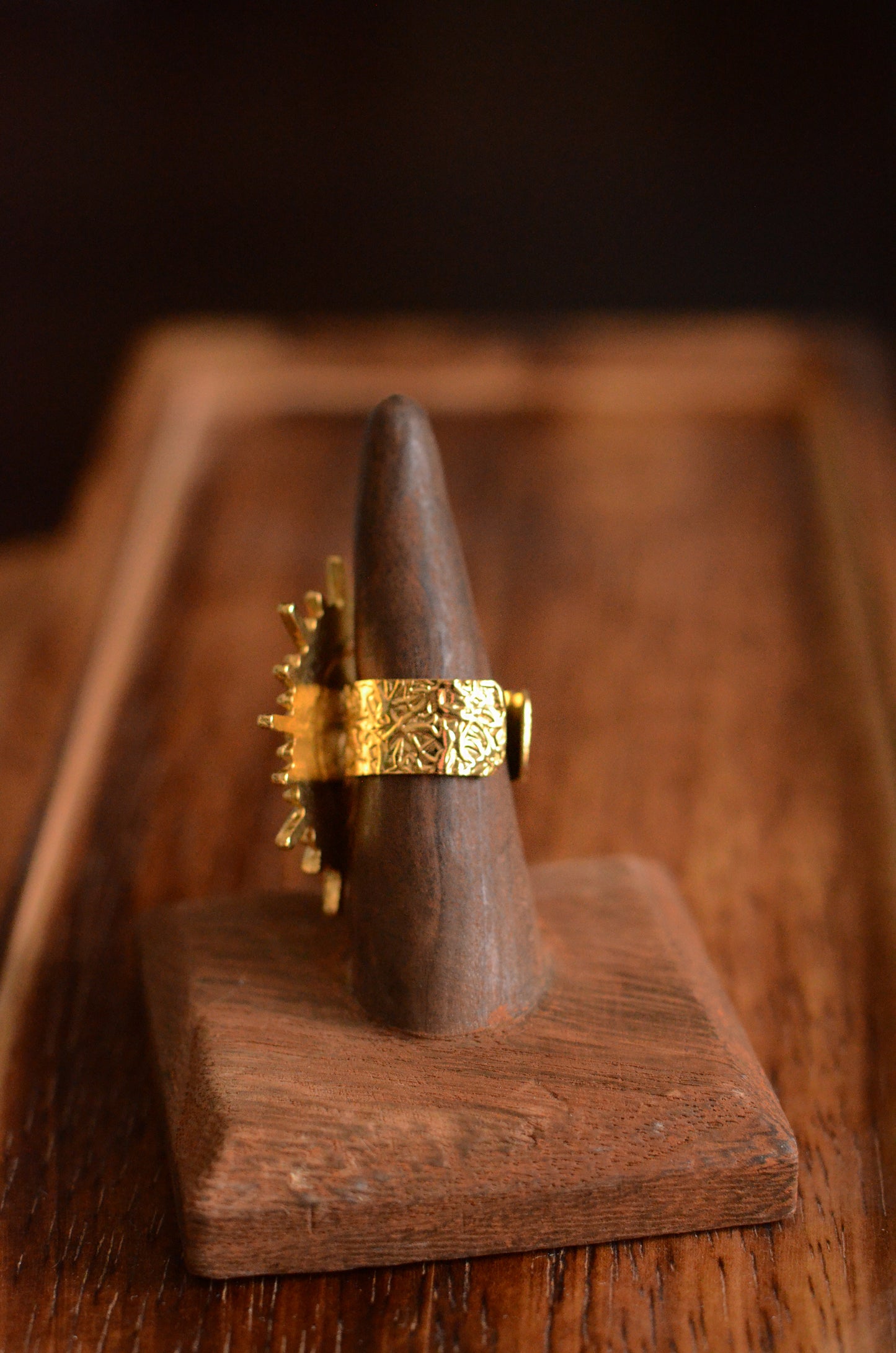 Gold Sunburst Adjustable Fleabane Daisy Ring