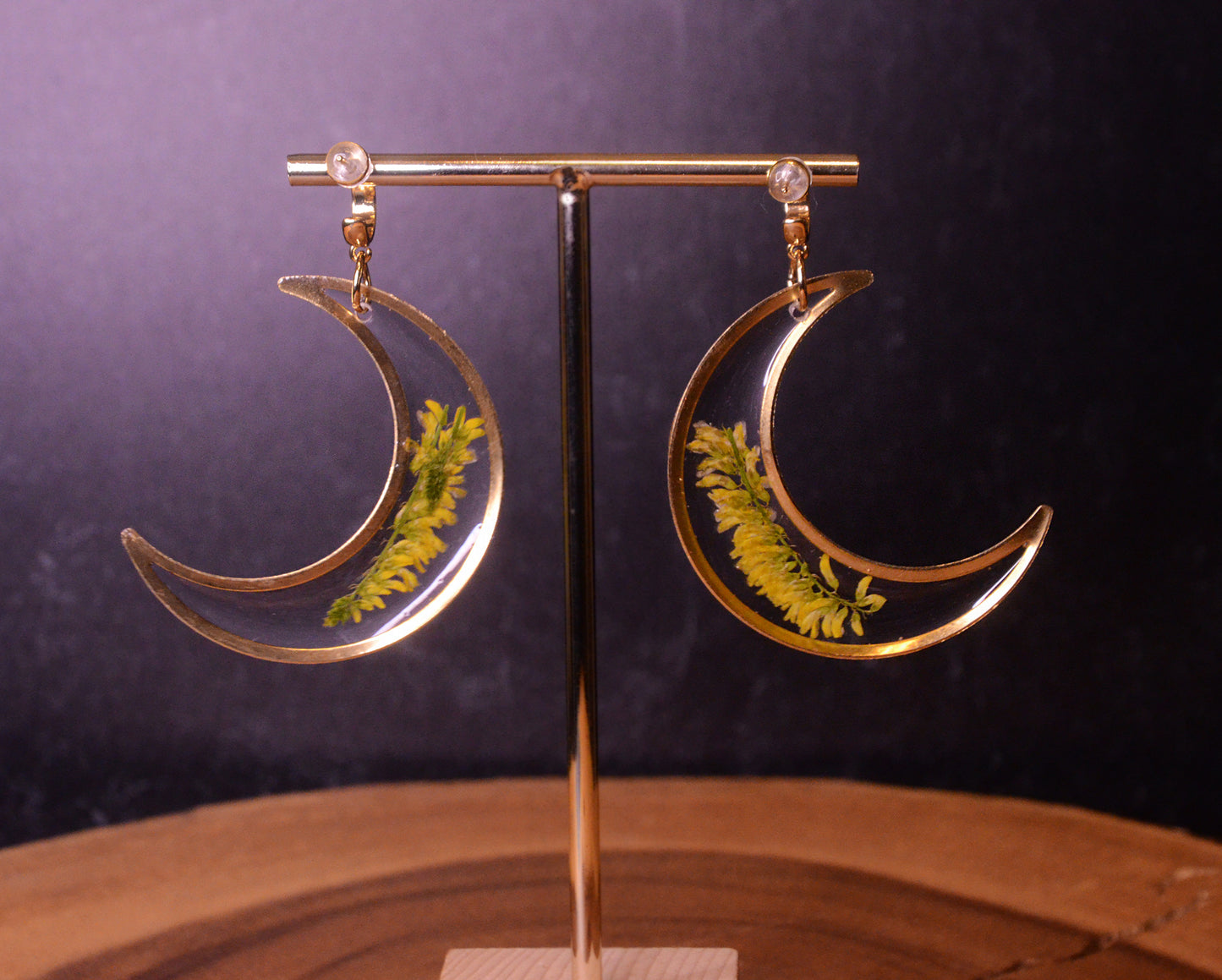 Yellow Sweet Clover Floral Moon Earrings
