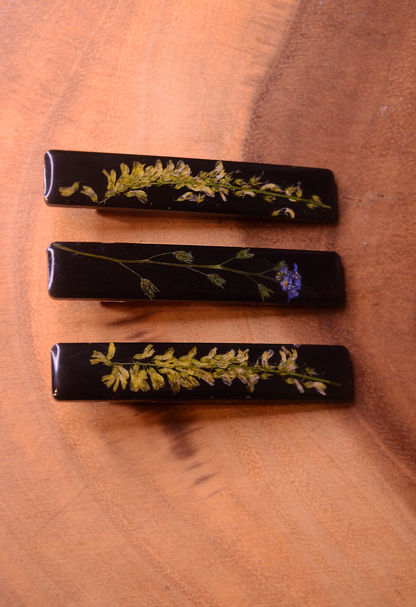 Yellow Sweet Clover and Blue Forget Me Not Hair Clips
