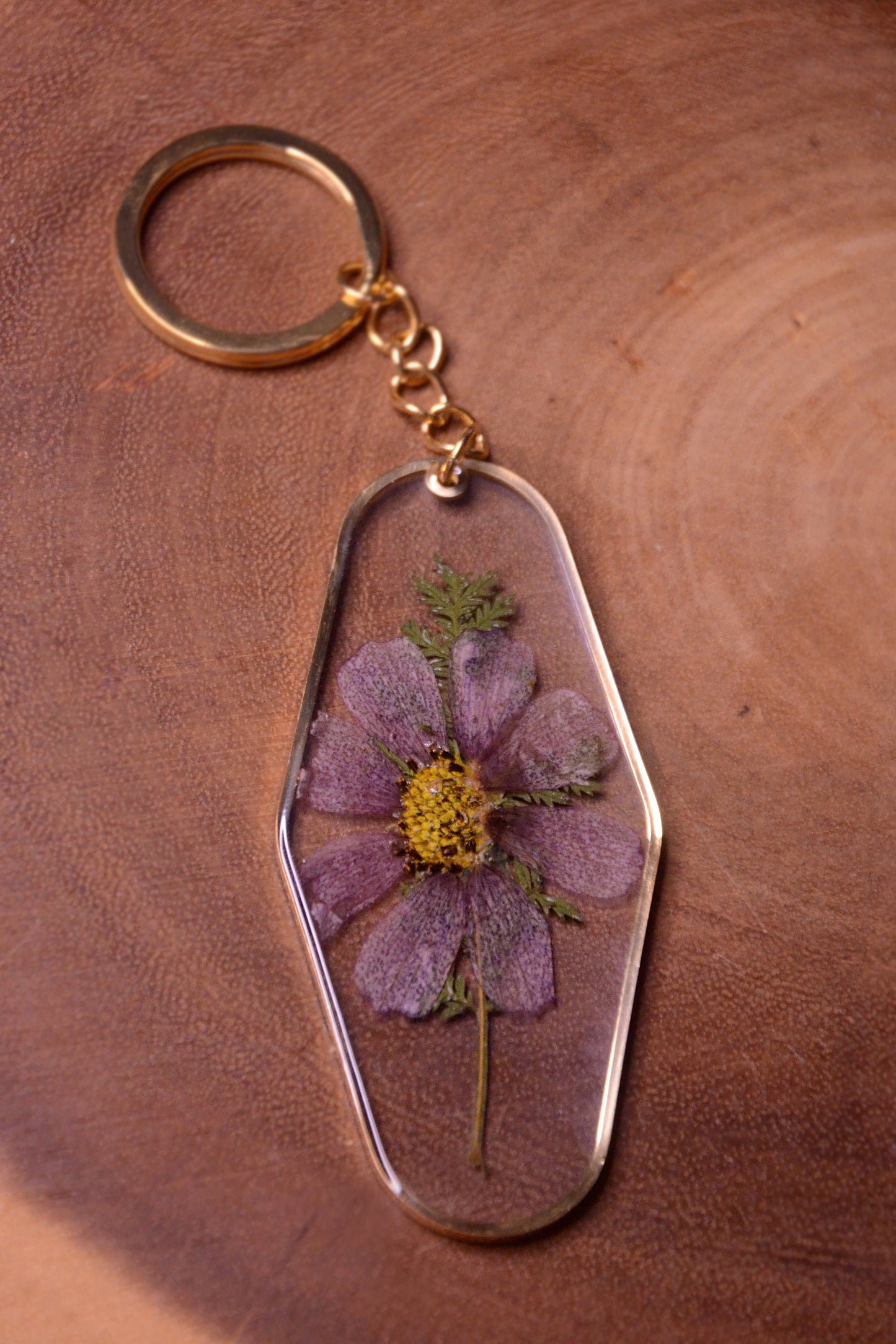 Purple Flower and Fern Tip Hotel Key Keychain