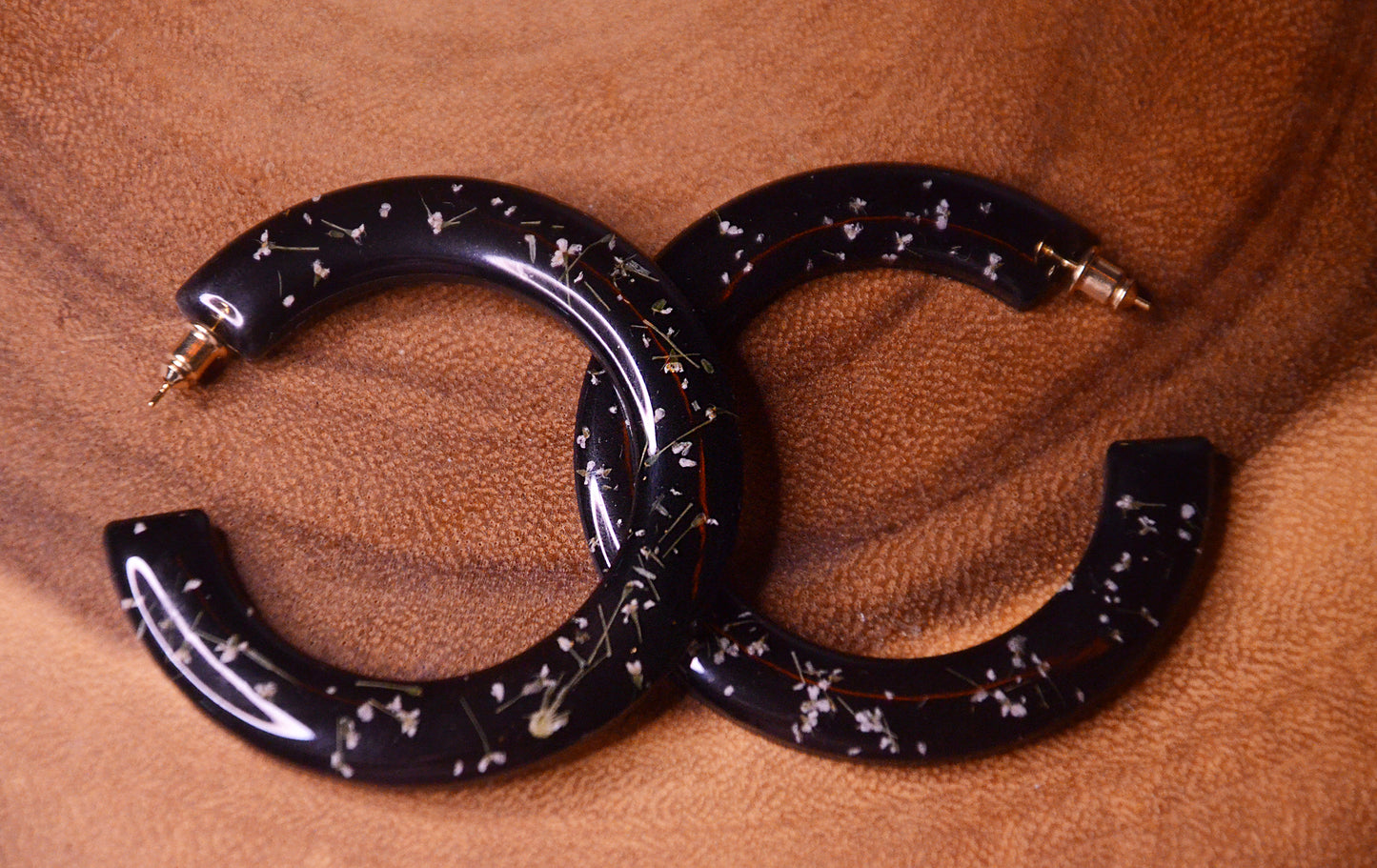 Large Black Hoops with Queen Anne's Lace