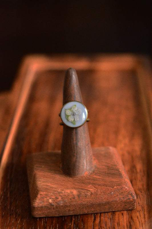 Adjustable Floral Ring with Blue Forget Me Not
