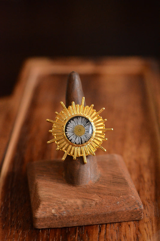 Gold Sunburst Adjustable Fleabane Daisy Ring