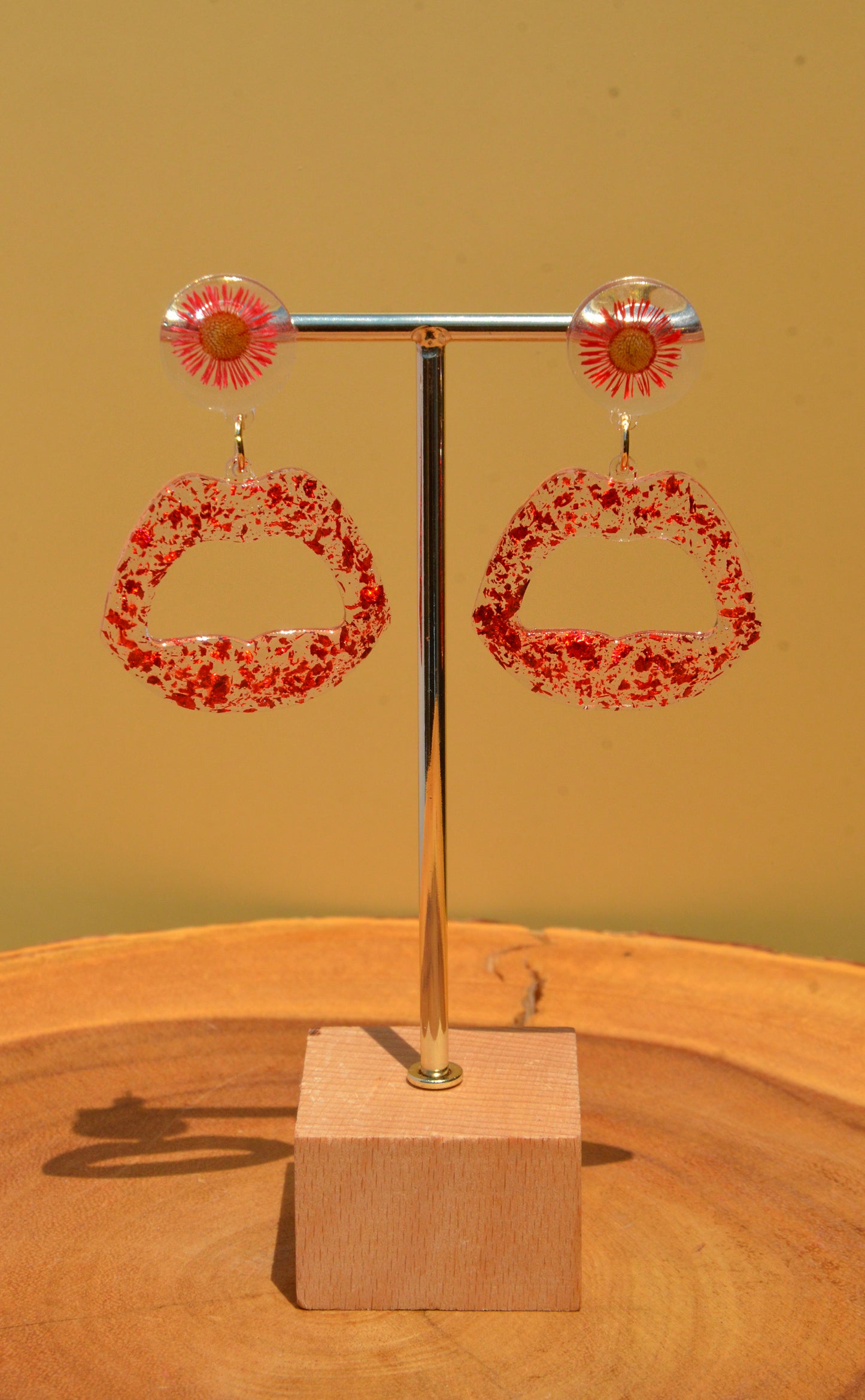 Red Daisies and Lips Earrings