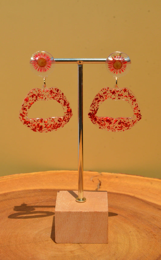 Red Daisies and Lips Earrings