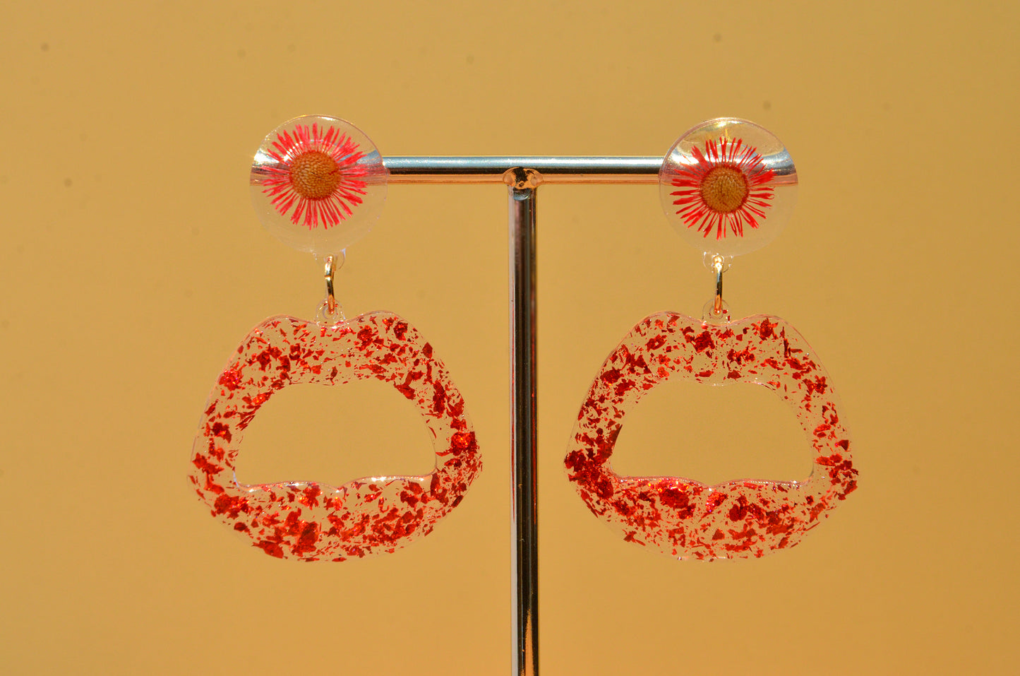 Red Daisies and Lips Earrings